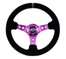 Load image into Gallery viewer, NRG Reinforced Steering Wheel (350mm / 3in. Deep) Black Suede w/Purple Center &amp; Purple Stitching Steering Wheels NRG
