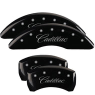 MGP 4 Caliper Covers Engraved Front & Rear Cursive/Cadillac Black finish silver ch Caliper Covers MGP