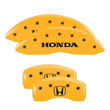 Load image into Gallery viewer, MGP 4 Caliper Covers Engraved Front Honda Rear H Logo Yellow Finish Black Char 2009 Honda Ridgeline Caliper Covers MGP   
