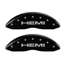 Load image into Gallery viewer, MGP 4 Caliper Covers Engraved Front &amp; Rear Hemi Black finish silver ch Caliper Covers MGP
