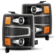 Load image into Gallery viewer, AlphaRex 14-15 Chevy 1500 PRO-Series Projector Headlights Black w/ Sequential Signal &amp; DRL Headlights AlphaRex
