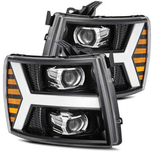 Load image into Gallery viewer, AlphaRex 07-13 Chevy 1500 LUXX LED Proj Headlights Plank Style Jet Blk w/ Activ Light/Seq Signal/DRL Headlights AlphaRex
