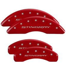 Load image into Gallery viewer, MGP 4 Caliper Covers Engraved Front &amp; Rear Stingray Red finish silver ch Caliper Covers MGP
