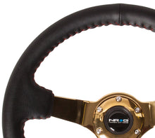Load image into Gallery viewer, NRG Reinforced Steering Wheel (350mm / 3in. Deep) Blk Leather/Red BBall Stitch w/4mm Gold Spokes Steering Wheels NRG

