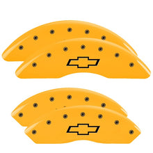 Load image into Gallery viewer, MGP 4 Caliper Covers Engraved Front &amp; Rear Bowtie Yellow finish black ch Caliper Covers MGP
