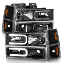 Load image into Gallery viewer, ANZO 88-98 Chevrolet C1500 Crystal Headlights w/ Light Bar Black Housing w/ Signal Side Markers 8Pcs Headlights ANZO
