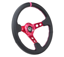 Load image into Gallery viewer, NRG Reinforced Steering Wheel (350mm/3in. Deep) Black Leather/ Fushia Center Mark/ Fushia Stitching Steering Wheels NRG
