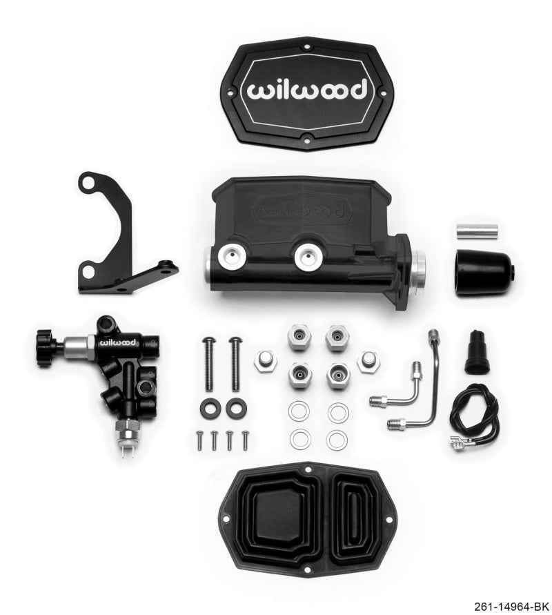 Wilwood Compact Tandem M/C - 1.12in Bore - w/Bracket and Valve - Black Brake Master Cylinder Wilwood