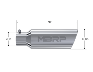 MBRP Universal Tip 6in OD Rolled End 4in Inlet 18in Length T304 Steel Tubing MBRP   