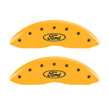 Load image into Gallery viewer, MGP 4 Caliper Covers Engraved Front &amp; Rear Oval logo/Ford Yellow finish black ch Caliper Covers MGP
