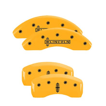 Load image into Gallery viewer, MGP 4 Caliper Covers Engraved Front Lincoln Rear Star Logo Yellow Finish Black Char 2011 Lincoln MKZ Caliper Covers MGP
