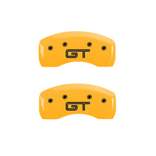 Load image into Gallery viewer, MGP 4 Caliper Covers Engraved Front Mustang Rear S197/GT Yellow Finish Black Char 2003 Ford Mustang Caliper Covers MGP
