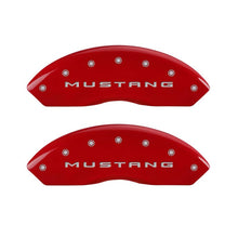 Load image into Gallery viewer, MGP 4 Caliper Covers Engraved Front 2015/Mustang Engraved Rear 2015/37 Red finish silver ch Caliper Covers MGP
