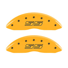 Load image into Gallery viewer, MGP 4 Caliper Covers Engraved F &amp; R Avalanche SS Yellow Finish Blk Char 2008 Chevy Express 2500 Caliper Covers MGP
