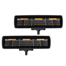 Load image into Gallery viewer, Go Rhino Xplor Blackout Combo Series Sixline LED Flood Lights w/Amber (Surface Mount) - Blk (Pair) Light Bars &amp; Cubes Go Rhino   
