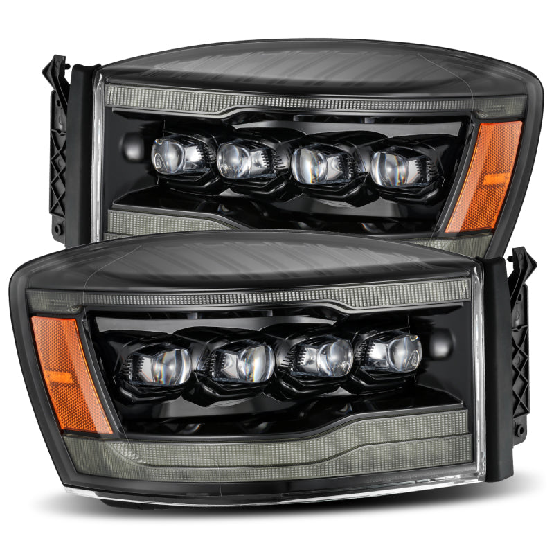 AlphaRex 06-08 Ram 1500HD NOVA LED Proj Headlights Plnk Style Alpha Blk w/Seq Signal/DRL/Amber LED Headlights AlphaRex