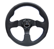 NRG Reinforced Steering Wheel (320mm) Black Leather w/Blue Stitching | RST-012R-BL