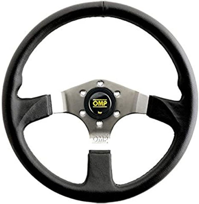 OMP Asso Flat Steering Wheel w/ 3 Steel Spokes (350mm) - Large Leather (Black) Steering Wheels OMP   