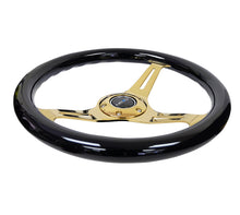 Load image into Gallery viewer, NRG Classic Wood Grain Steering Wheel (350mm) Black Grip w/Chrome Gold 3-Spoke Center Steering Wheels NRG
