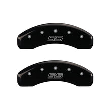 Load image into Gallery viewer, MGP 4 Caliper Covers Engraved Front &amp; Rear Trailblazer style/SS Black finish silver ch Caliper Covers MGP
