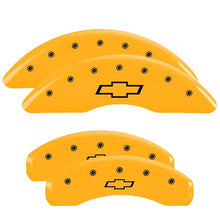 Load image into Gallery viewer, MGP 4 Caliper Covers Engraved Front &amp; Rear Bowtie Yellow finish black ch Caliper Covers MGP
