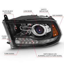 Load image into Gallery viewer, ANZO 2009-2018 Dodge Ram 1500 Projector Plank Style Switchback H.L Halo Black Amber (OE Style) Headlights ANZO
