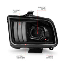 Load image into Gallery viewer, ANZO 05-09 Ford Mustang (w/Factory Halogen HL Only) Projector Headlights w/Light Bar Black Housing Headlights ANZO
