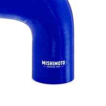 Load image into Gallery viewer, Mishimoto Silicone Reducer Coupler 90 Degree 3in to 4in - Blue Silicone Couplers &amp; Hoses Mishimoto
