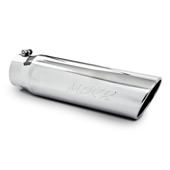 MBRP Universal 5in OD Angled Rolled End 4in Inlet 18in Lgth T304 Exhaust Tip Steel Tubing MBRP   