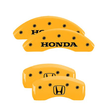 Load image into Gallery viewer, MGP 4 Caliper Covers Engraved Front Honda Rear H Logo Yellow Finish Black Char 2004 Honda S2000 Caliper Covers MGP   
