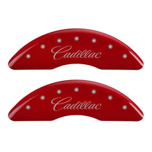Load image into Gallery viewer, MGP 4 Caliper Covers Engraved Front &amp; Rear Cursive/Cadillac Red finish silver ch Caliper Covers MGP
