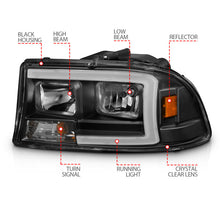 Load image into Gallery viewer, ANZO 97-04 Dodge Dakota/Durango Crystal headlight Set w/ Light Bar Black Housing Headlights ANZO
