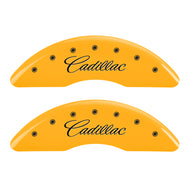 MGP 4 Caliper Covers Engraved F & R Cursive/Cadillac Yellow Finish Black Char 2017 Cadillac CT6 Caliper Covers MGP