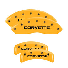 Load image into Gallery viewer, MGP 4 Caliper Covers Engraved F &amp; R C4/Corvette Yellow Finish Black Char 1988 Chevrolet Corvette Caliper Covers MGP
