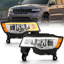 Load image into Gallery viewer, ANZO 2017-2018 Jeep Grand Cherokee Projector Headlights w/ Plank Style Switchback - Chrome w/ Amber Headlights ANZO
