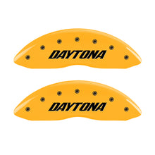 Load image into Gallery viewer, MGP 4 Caliper Covers Engraved Front &amp; Rear Daytona Yellow Finish Black Char 2006 Dodge Charger Caliper Covers MGP

