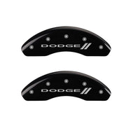 MGP 4 Caliper Covers Engraved Front & Rear With stripes/Dodge Black finish silver ch Caliper Covers MGP