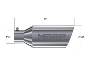MBRP Universal Tip 7inch O.D. Rolled End 4inch inlet 18inch length - T304 (SINGLE TIP) Steel Tubing MBRP   