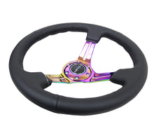 Load image into Gallery viewer, NRG Reinforced Steering Wheel (350mm / 3in. Deep) Blk Leather/Blk Stitch w/Neochrome Slits Steering Wheels NRG
