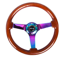 Load image into Gallery viewer, NRG Reinforced Steering Wheel (350mm / 3in. Deep) Classic Dark Wood w/4mm Neochrome Solid 3-Spoke Steering Wheels NRG
