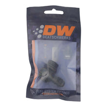 Load image into Gallery viewer, DeatschWerks 8AN ORB Male to 6AN Male Flare Low Profile 90-Degree Swivel - Anodized Matte Black Fittings DeatschWerks
