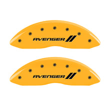 Load image into Gallery viewer, MGP 4 Caliper Covers Engraved Front &amp; Rear With stripes/Avenger Yellow finish black ch Caliper Covers MGP

