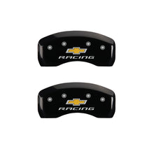 Load image into Gallery viewer, MGP 4 Caliper Covers Engraved F &amp; R Chevy Racing Black Finish Silver Char 2019 Chevrolet Bolt EV Caliper Covers MGP
