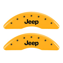 Load image into Gallery viewer, MGP 4 Caliper Covers Engraved Front JEEP Engraved Rear JEEP Grill logo Yellow finish black ch Caliper Covers MGP
