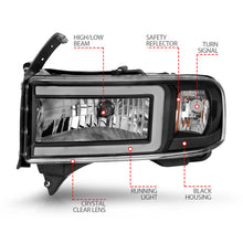 Load image into Gallery viewer, ANZO 94-02 Dodge RAM Crystal Headlight - w/ Light Bar Black Housing Headlights ANZO
