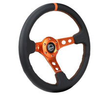 Load image into Gallery viewer, NRG Reinforce Steering Wheel (350mm / 3in. Deep) Blk Leather, Orange Center Mark w/ Orange Stitching Steering Wheels NRG
