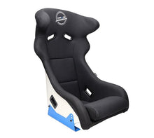Load image into Gallery viewer, NRG FRP Bucket Seat - White Finish with Arrow Embroidery And Blue Side Mount Bracket Race Seats NRG
