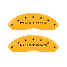 Load image into Gallery viewer, MGP 4 Caliper Covers Engraved Front Mustang Rear Bar &amp; Pony Yellow Finish Blk Char 2004 Ford Mustang Caliper Covers MGP
