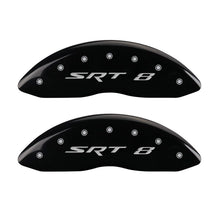 Load image into Gallery viewer, MGP 4 Caliper Covers Engraved Front &amp; Rear SRT8 Black finish silver ch Caliper Covers MGP
