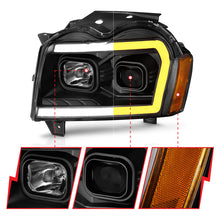 Load image into Gallery viewer, ANZO 2005-2007 Jeep Grand Cherokee Projector Headlights w/ Light Bar Switchback Black Housing Headlights ANZO
